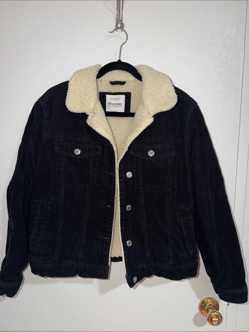 Bluenotes Black Corduroy Jacket with Cream Sherpa Collar